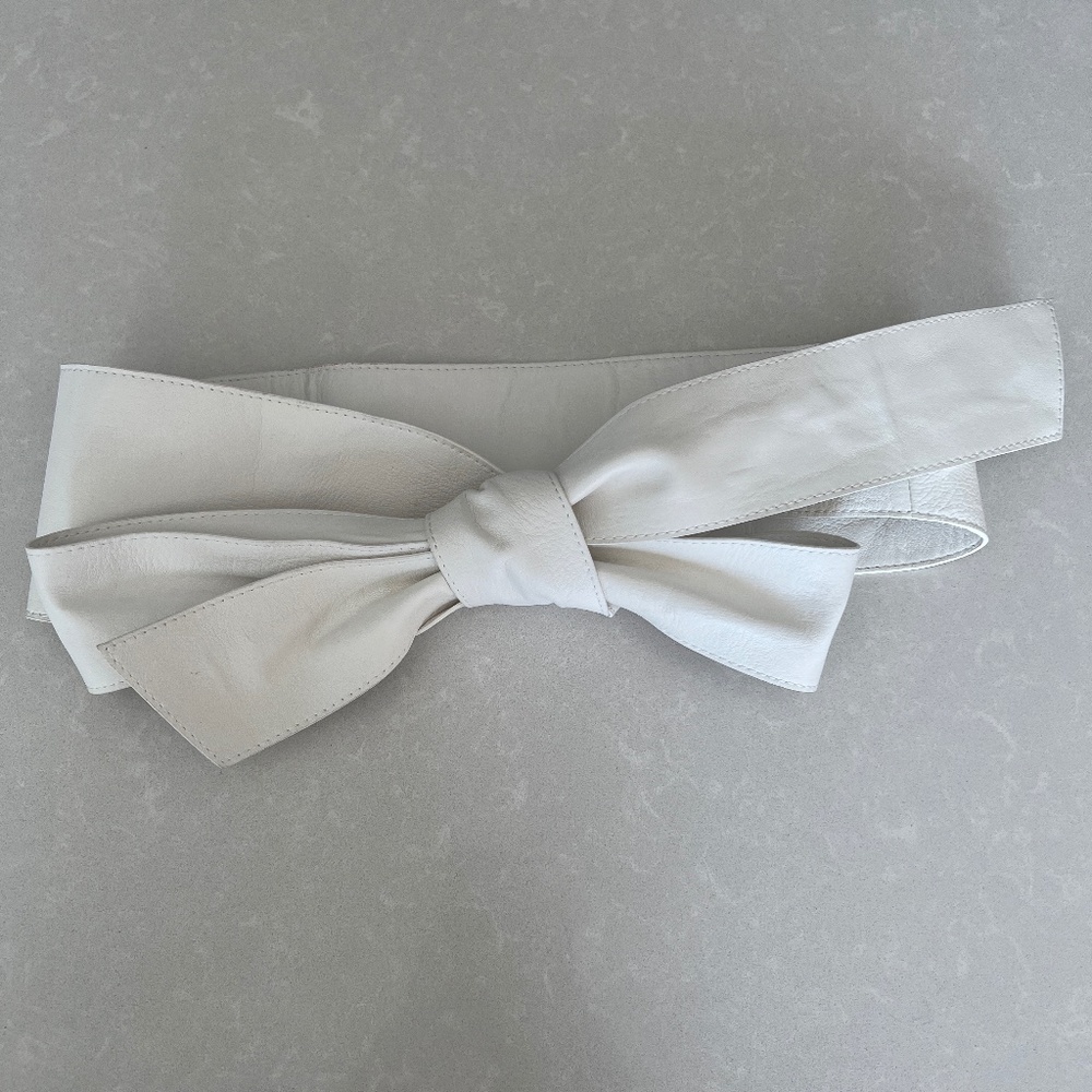 Lafayette 148 White Leather Bow Waist Belt XS